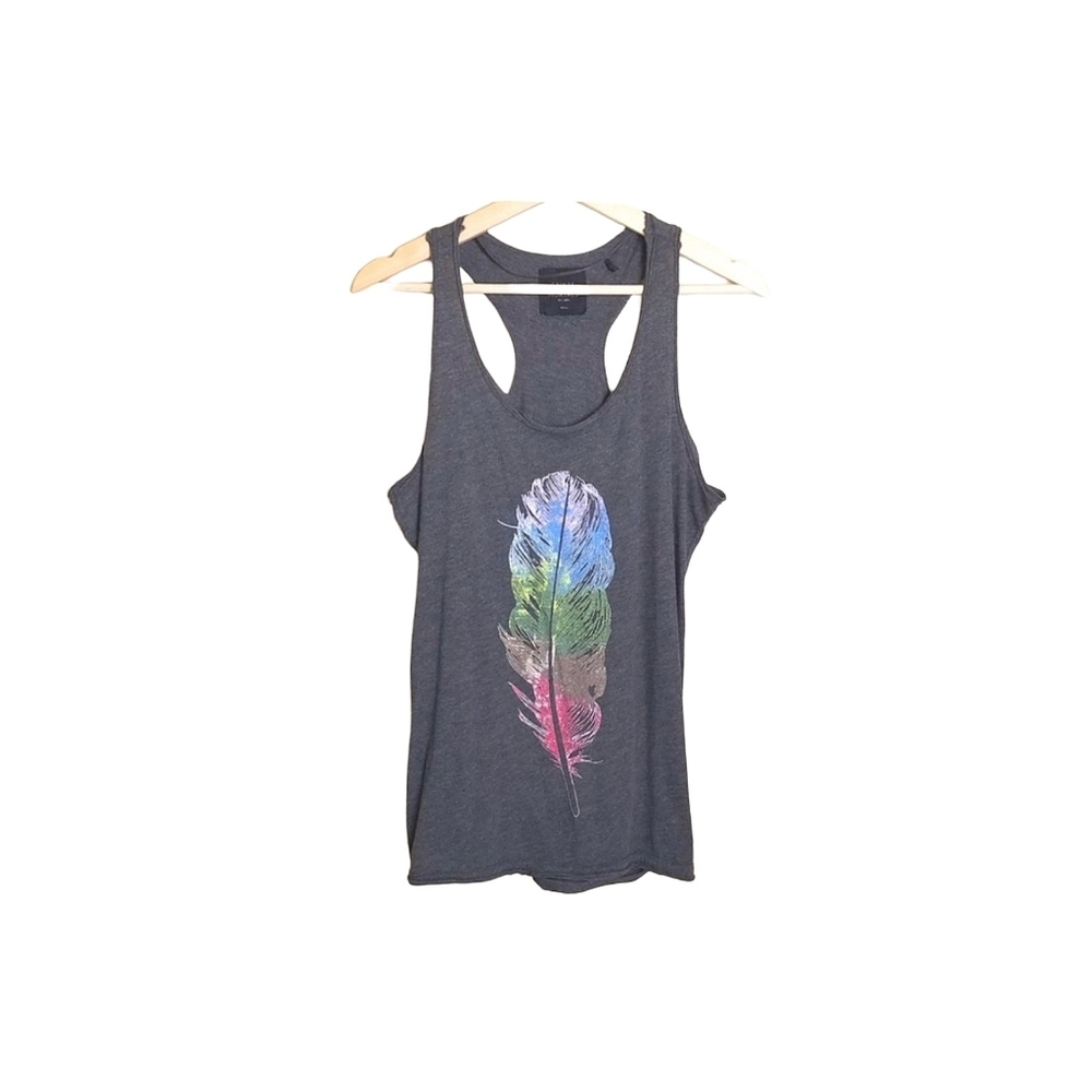 Saints & Mortals Dark Gray Feather Boho Racerback Tank Top Size S